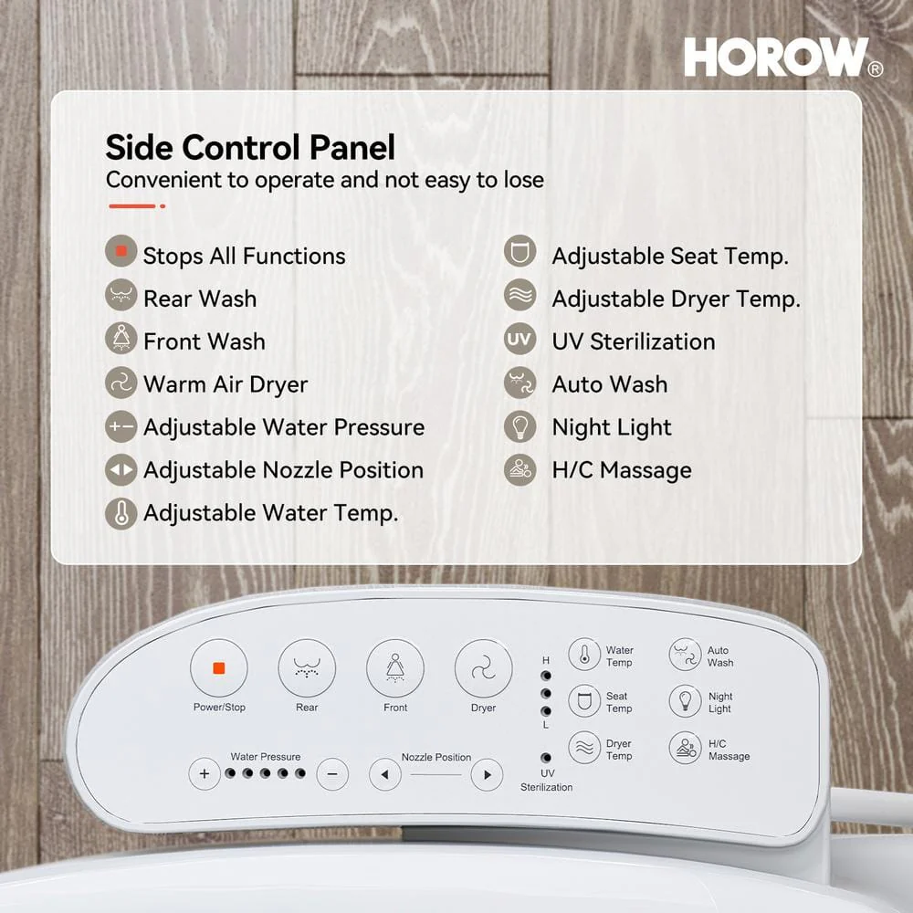 HOROW Elongated Bidet Toilet Dual Flush 0.8/1.28 GPF with Heated Seat - Image 4