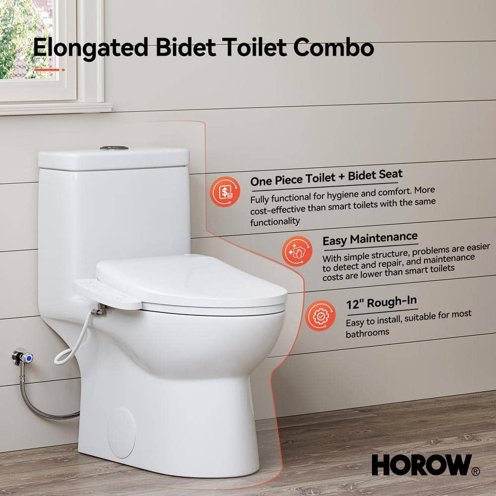 HOROW Elongated Bidet Toilet Dual Flush 0.8/1.28 GPF with Heated Seat - Image 5