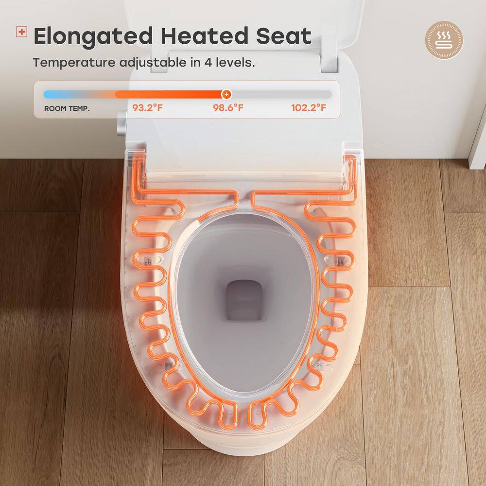 HOROW Elongated Smart Toilet 1.1 GPF with Heated Seat, Auto Flush, and Night Light - Image 6