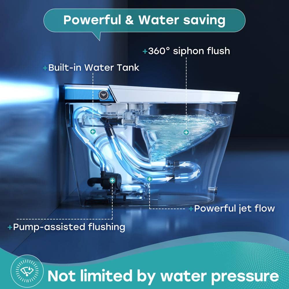 HOROW Elongated Smart Toilet Bidet 1.1 GPF with Built-in Tank, Warm Water, Night Light, Remote - T38D - Image 4