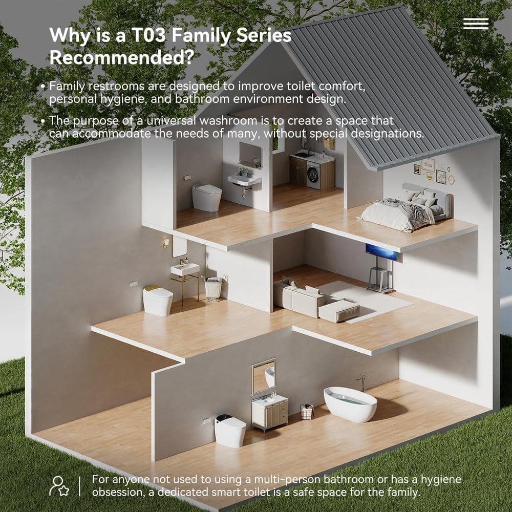 HOROW T03 Family Smart Bidet Toilet with Auto Flush and Warm Air Dryer - 1.27 GPF - Image 2