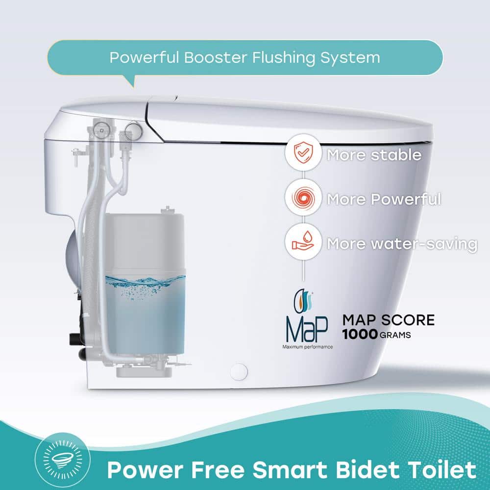 HOROW T30 Non-Electric Elongated Bidet Toilet - 1.0 GPF, ADA Chair Height, Foot Kick Flush, White - Image 3