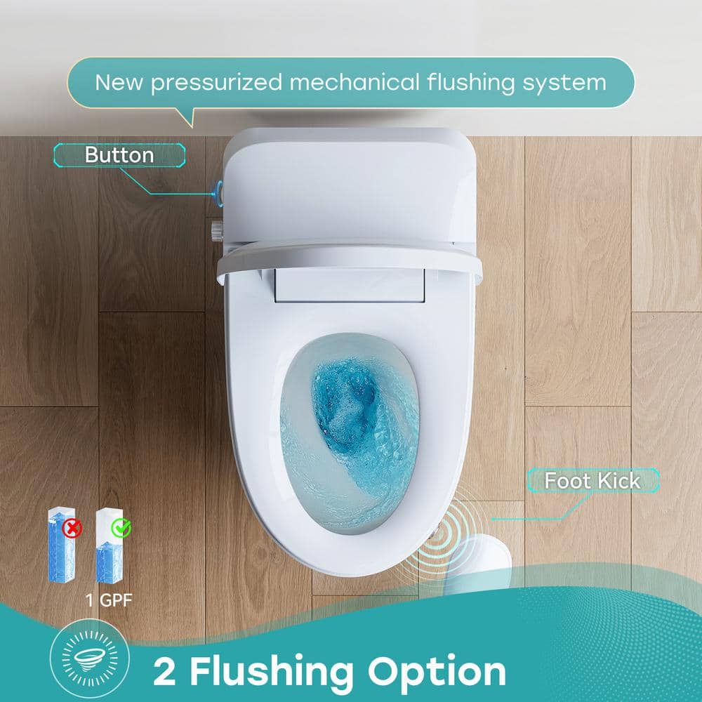 HOROW T30 Non-Electric Elongated Bidet Toilet - 1.0 GPF, ADA Chair Height, Foot Kick Flush, White - Image 4