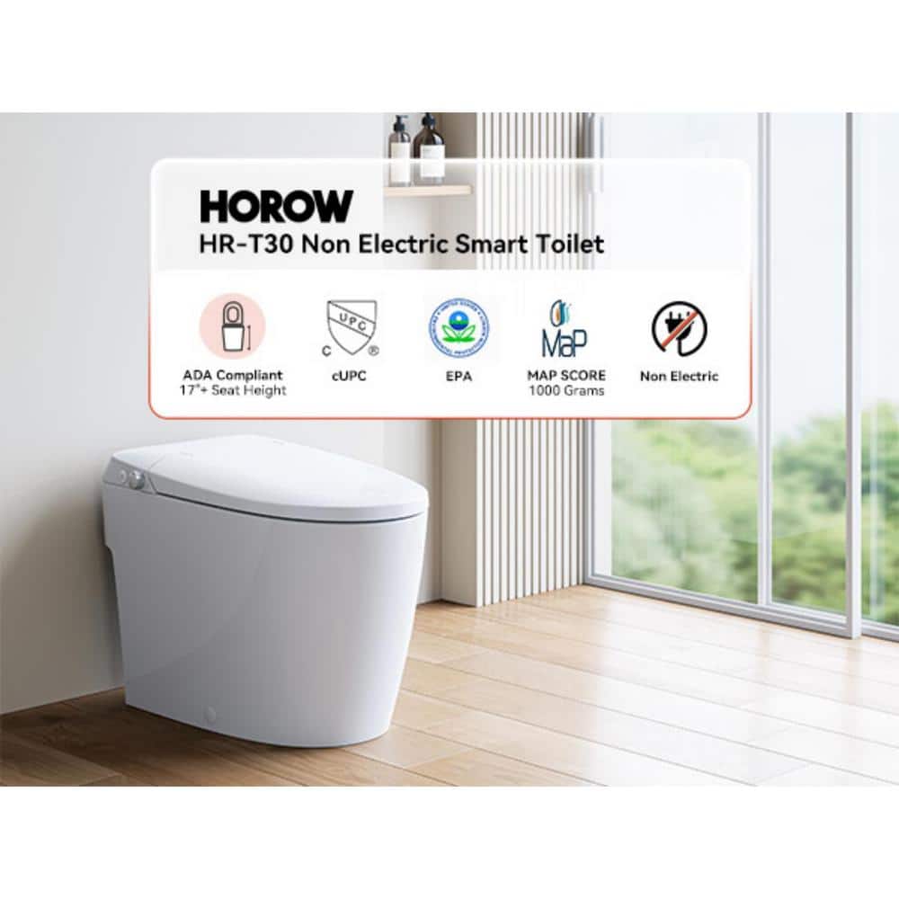 HOROW T30 Non-Electric Elongated Bidet Toilet - 1.0 GPF, ADA Chair Height, Foot Kick Flush, White - Image 9