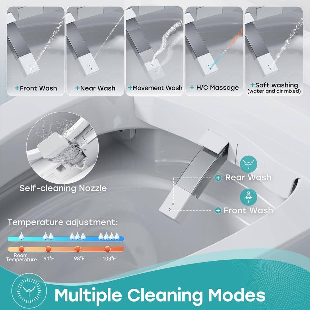 HOROW T38 Elegant Luxury Elongated Smart Bidet Toilet with Ambient Light in White - Image 6