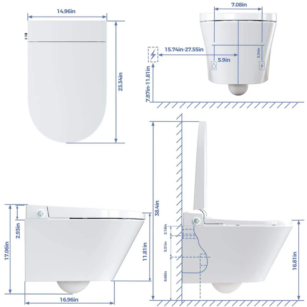 HOROW Wall Hung Elongated Smart Toilet Bidet with Night Light and Heated Seat - Image 5