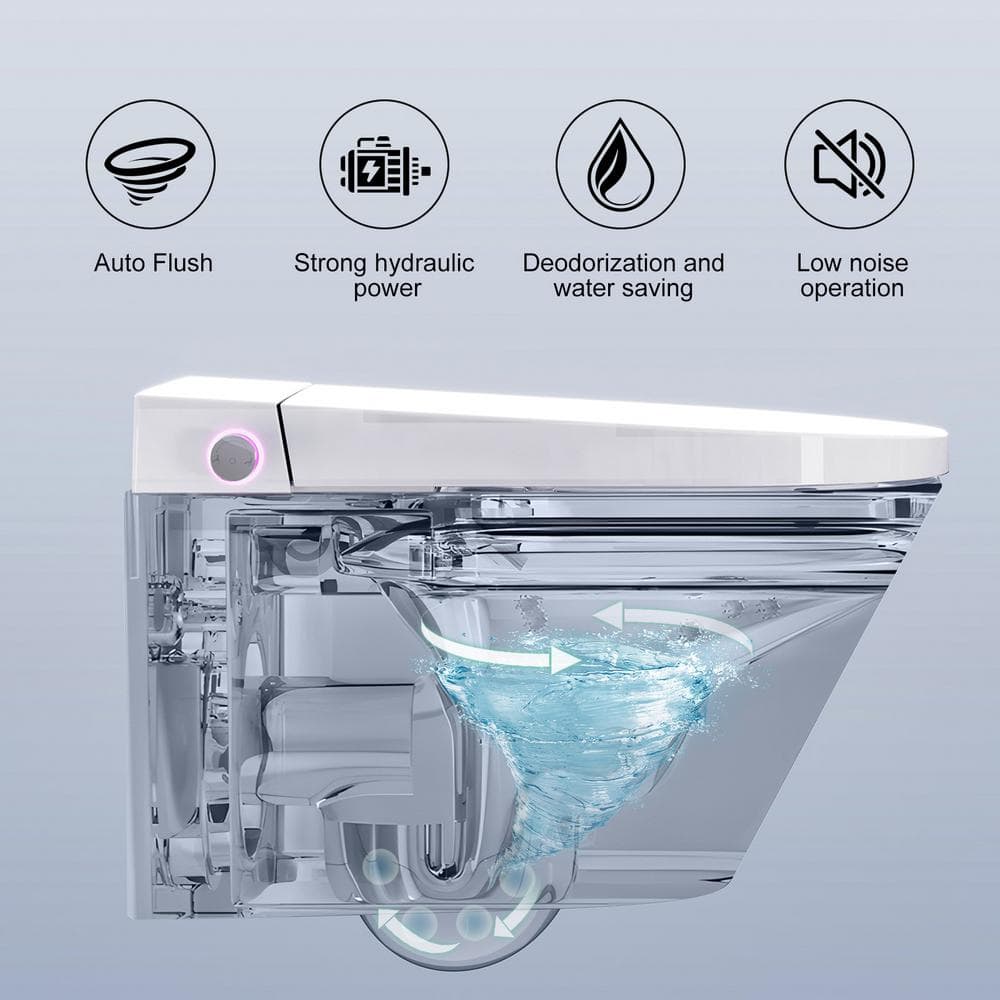 HOROW Wall Hung Elongated Smart Toilet Bidet with Night Light and Heated Seat - Image 8