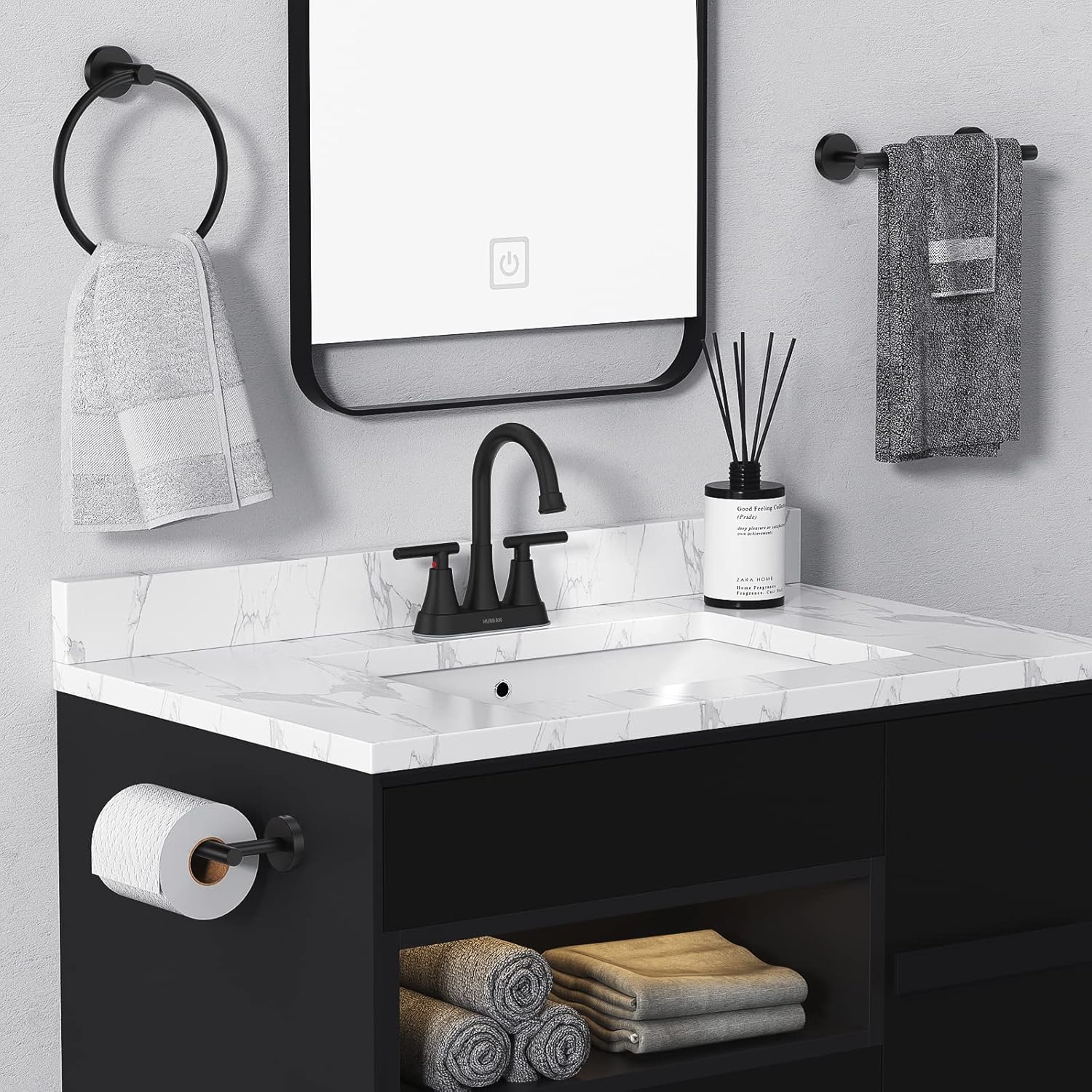 Hurran Matte Black Bathroom Faucet with Pop-up Drain and Supply Hoses - Image 6