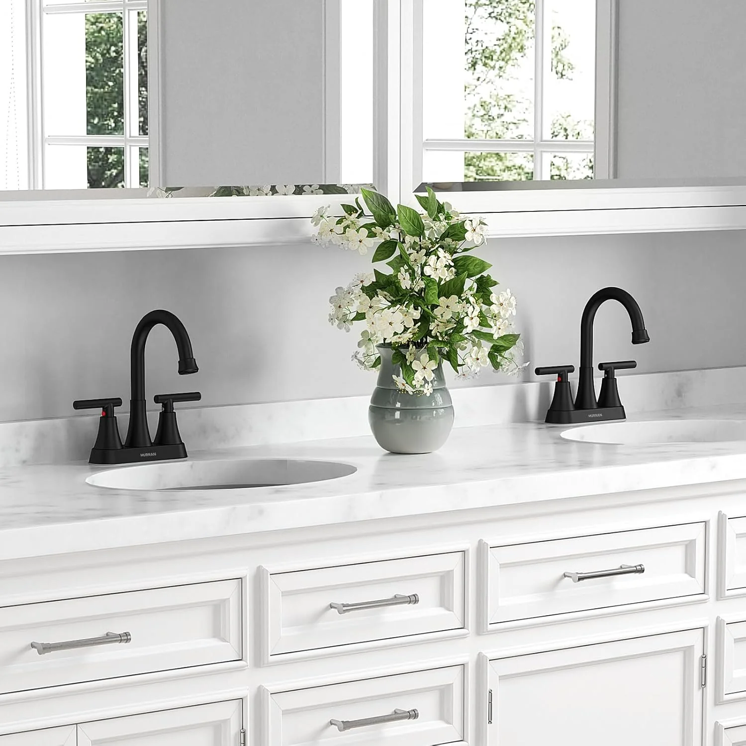 Hurran Matte Black Bathroom Faucet with Pop-up Drain and Supply Hoses - Image 7