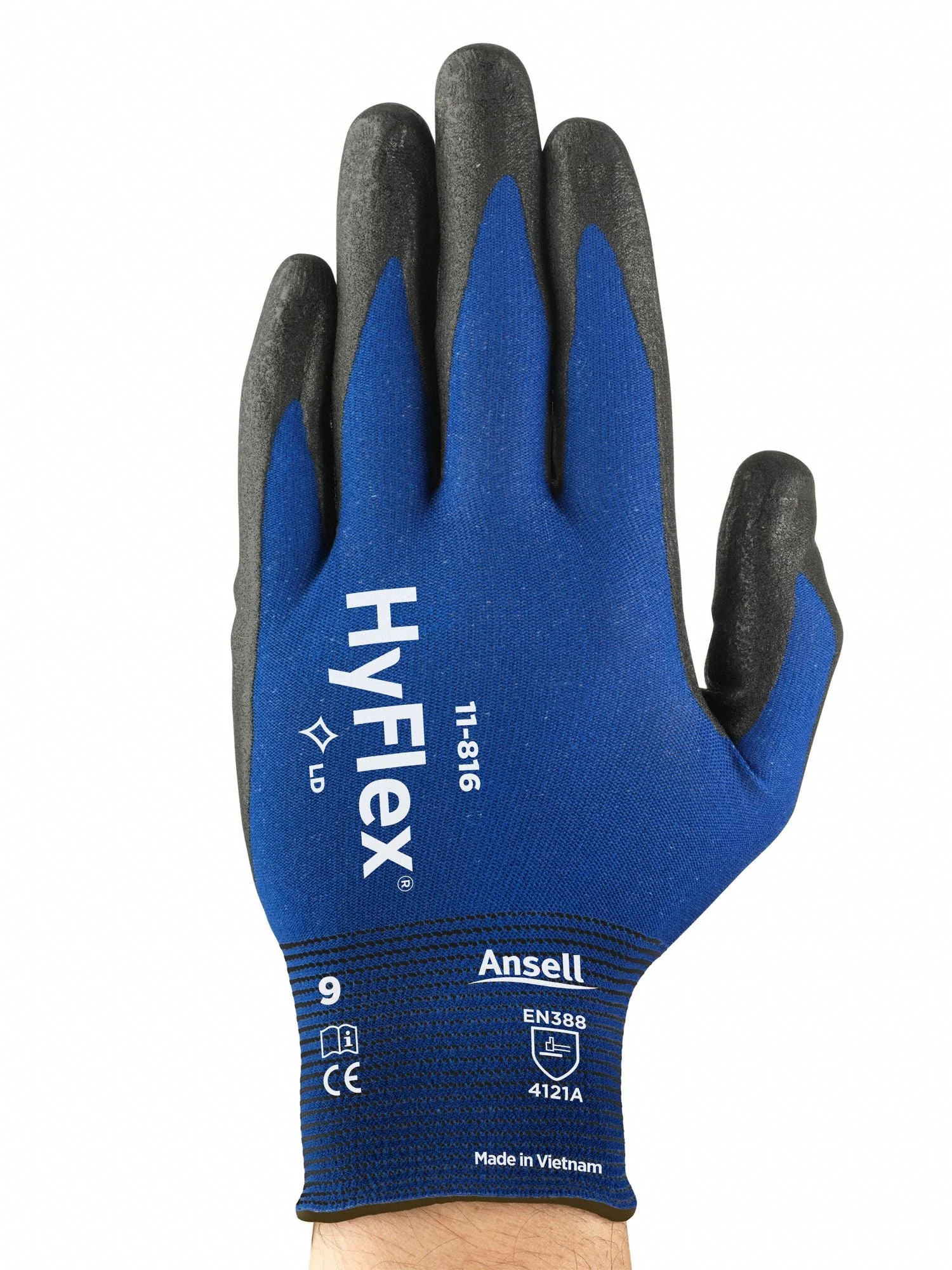 HYFLEX 11-816 Foam Nitrile Coated Gloves, Size L, Blue - Image 3