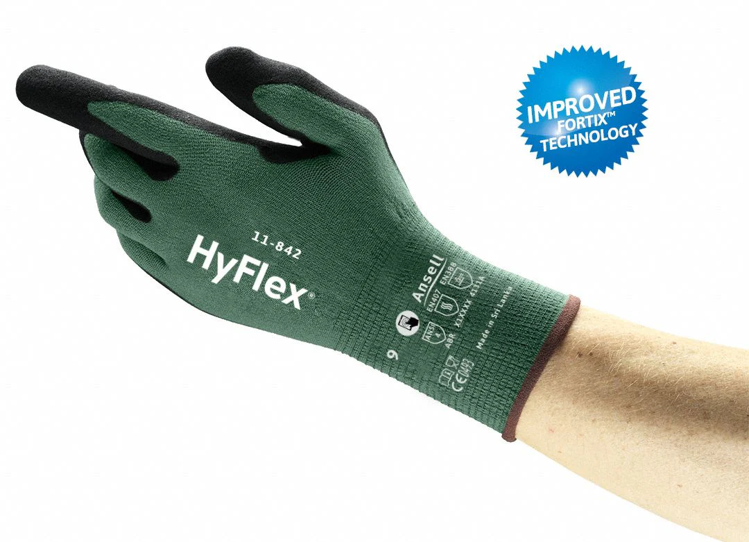 HYFLEX Knit Gloves, Series 11-842 - Small, Foam Nitrile Palm, Abrasion Resistant