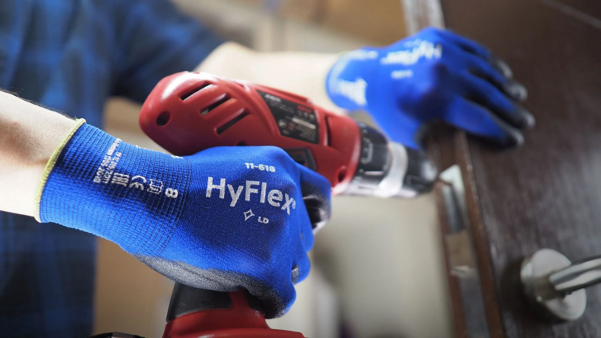 HYFLEX Blue Polyurethane-Coated Safety Gloves - Large - Image 7