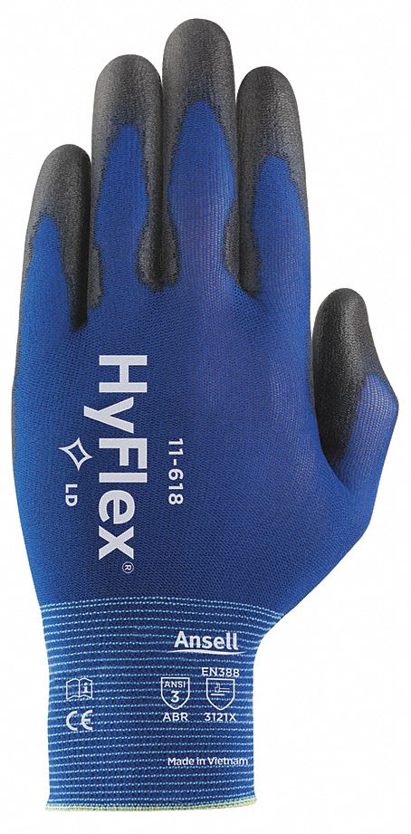 HYFLEX HyFlex 11-618 Coated Gloves, Large, Blue Nylon with Polyurethane Palm