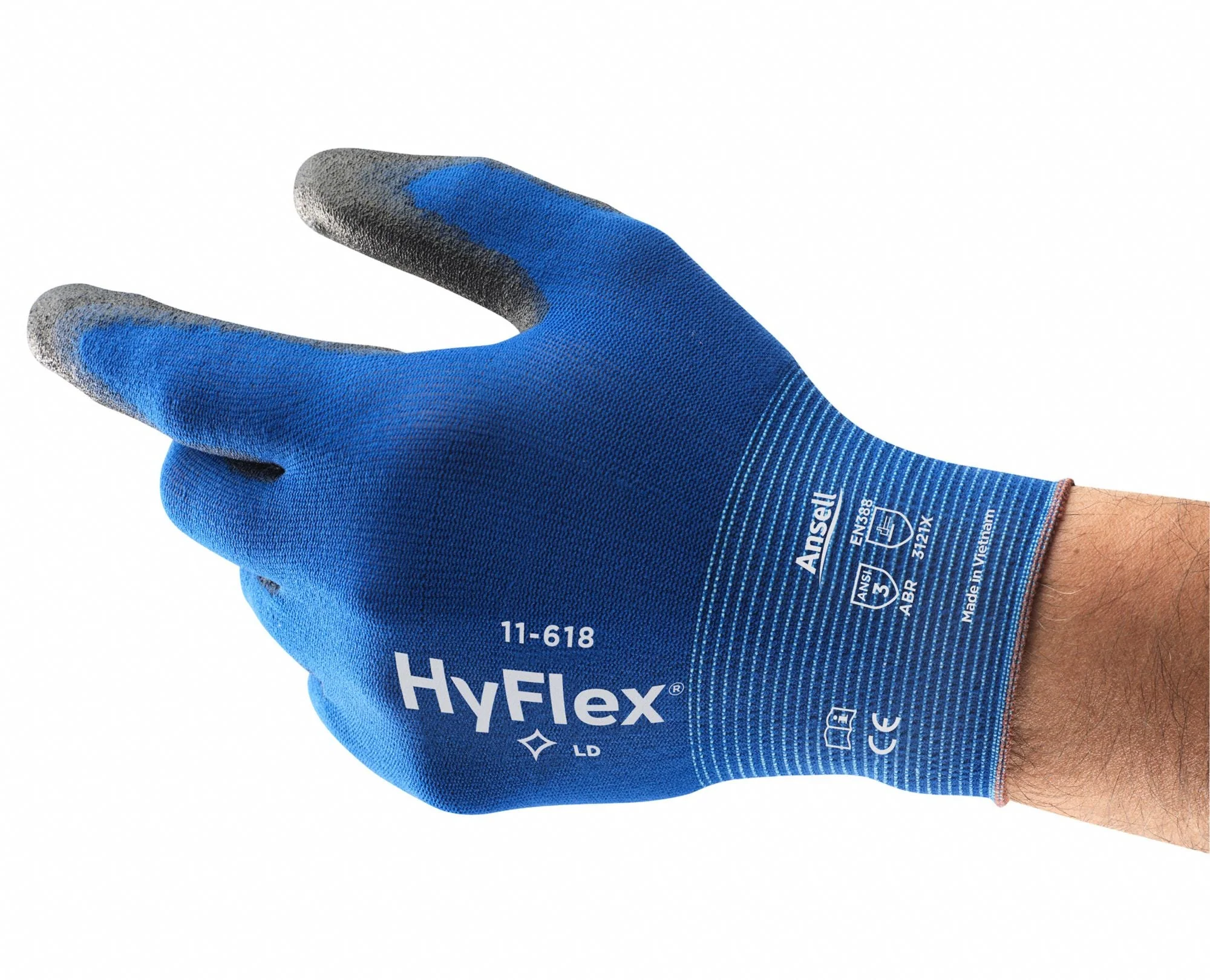 HYFLEX HyFlex 11-618 Coated Gloves, Large, Blue Nylon with Polyurethane Palm - Image 8