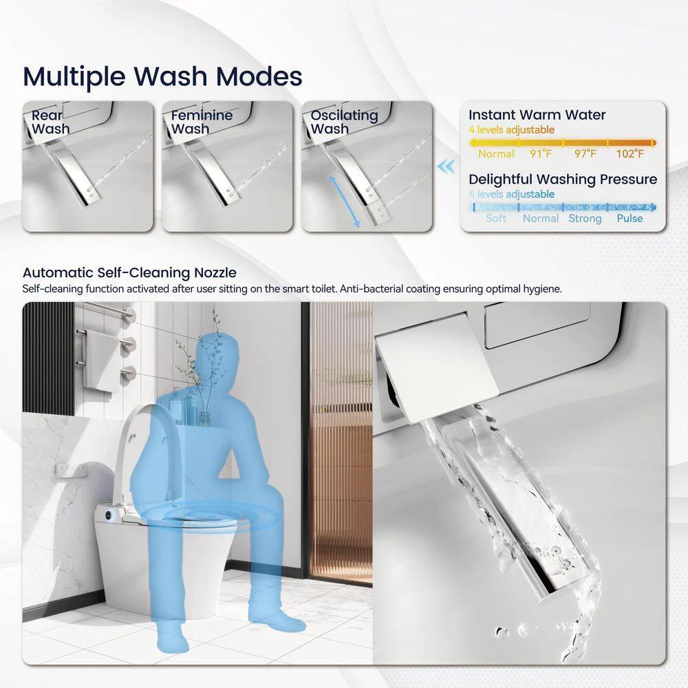 Intelligent Elongated Bidet Toilet with Foot Sensor and Heated Seat - Image 8