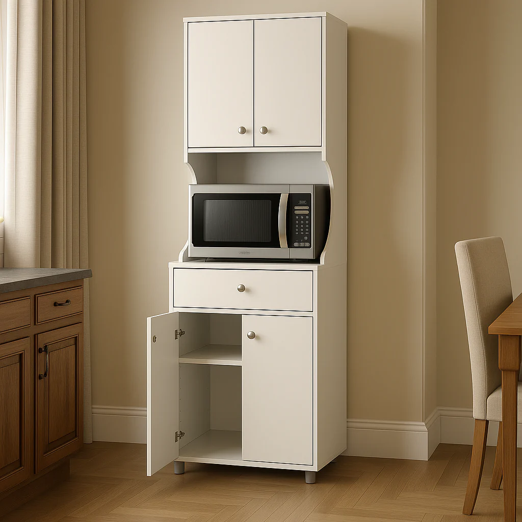 Inval Galley Microwave Storage Utility Cabinet in White - Image 3