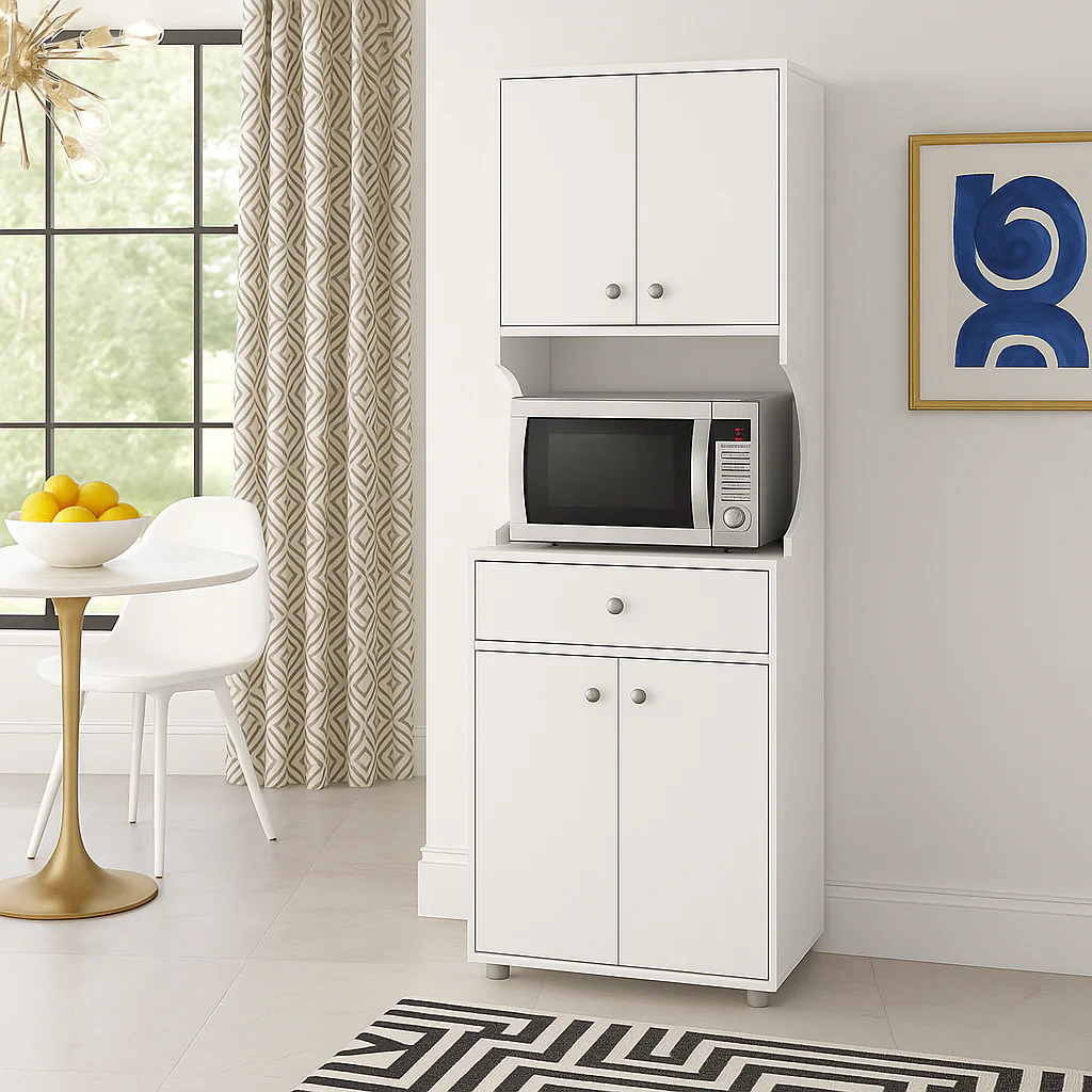 Inval Galley Microwave Storage Utility Cabinet in White - Image 4