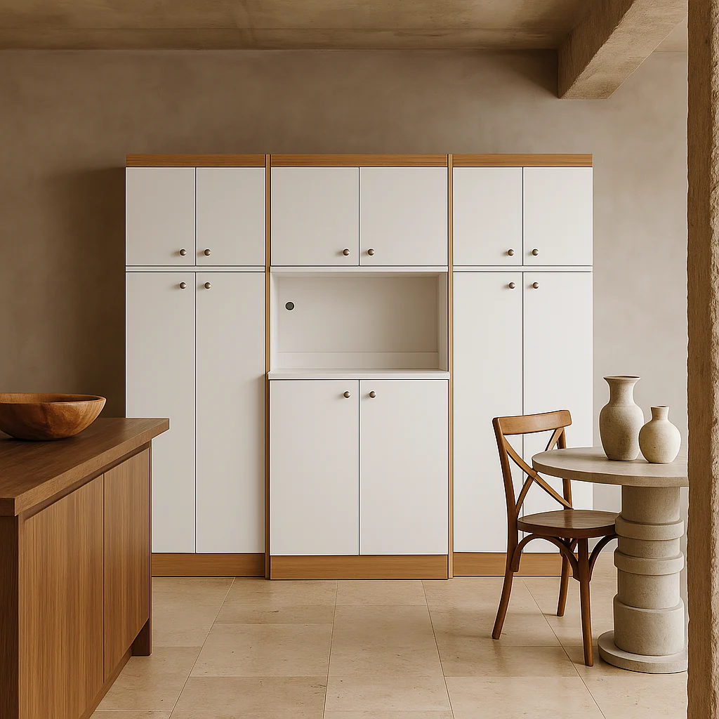 Inval Kitchen Storage Utility Cabinet in White and Vienes Oak, 3-Piece - Image 3