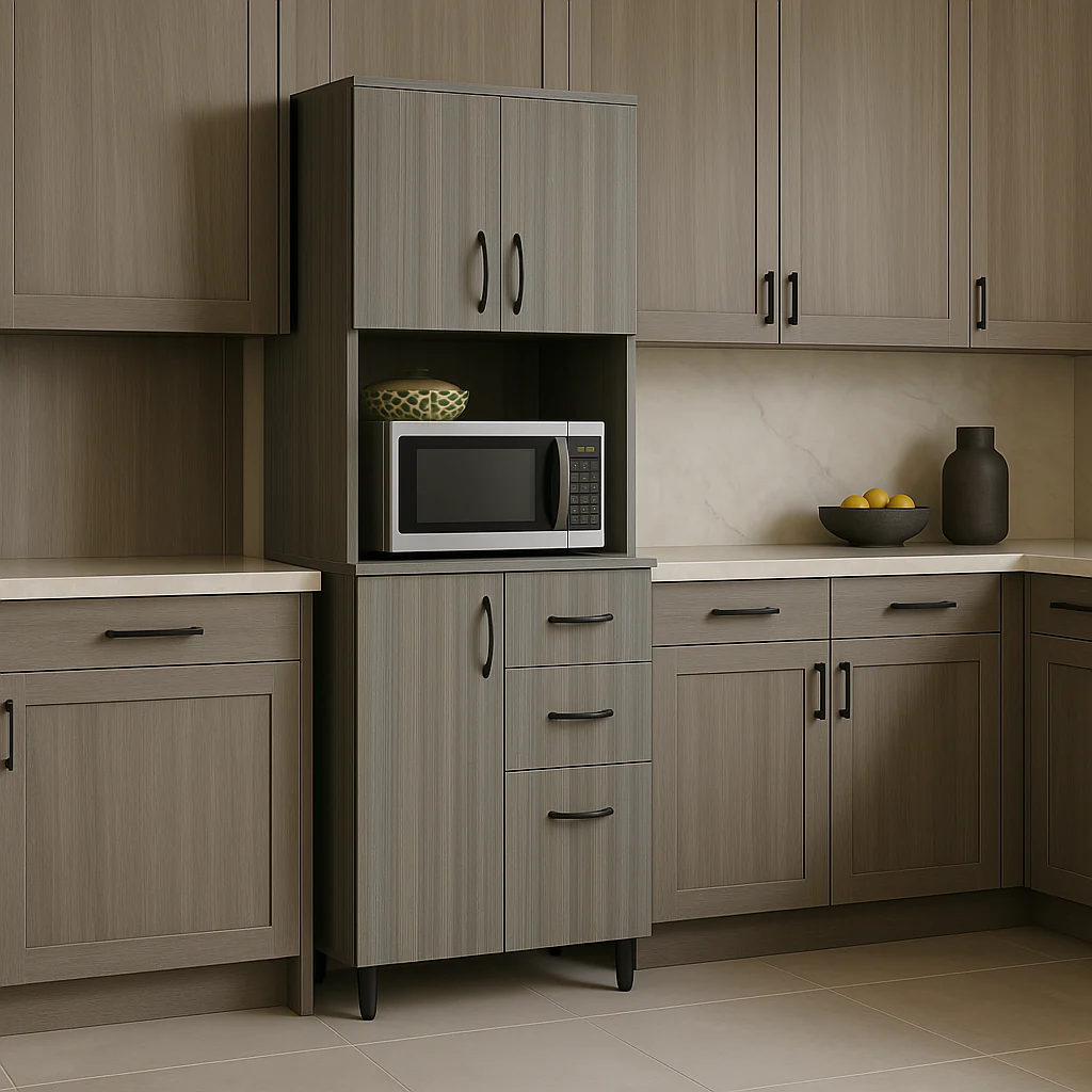 Inval Smoke Oak Microwave Storage Utility Cabinet - Ready to Assemble - Image 3
