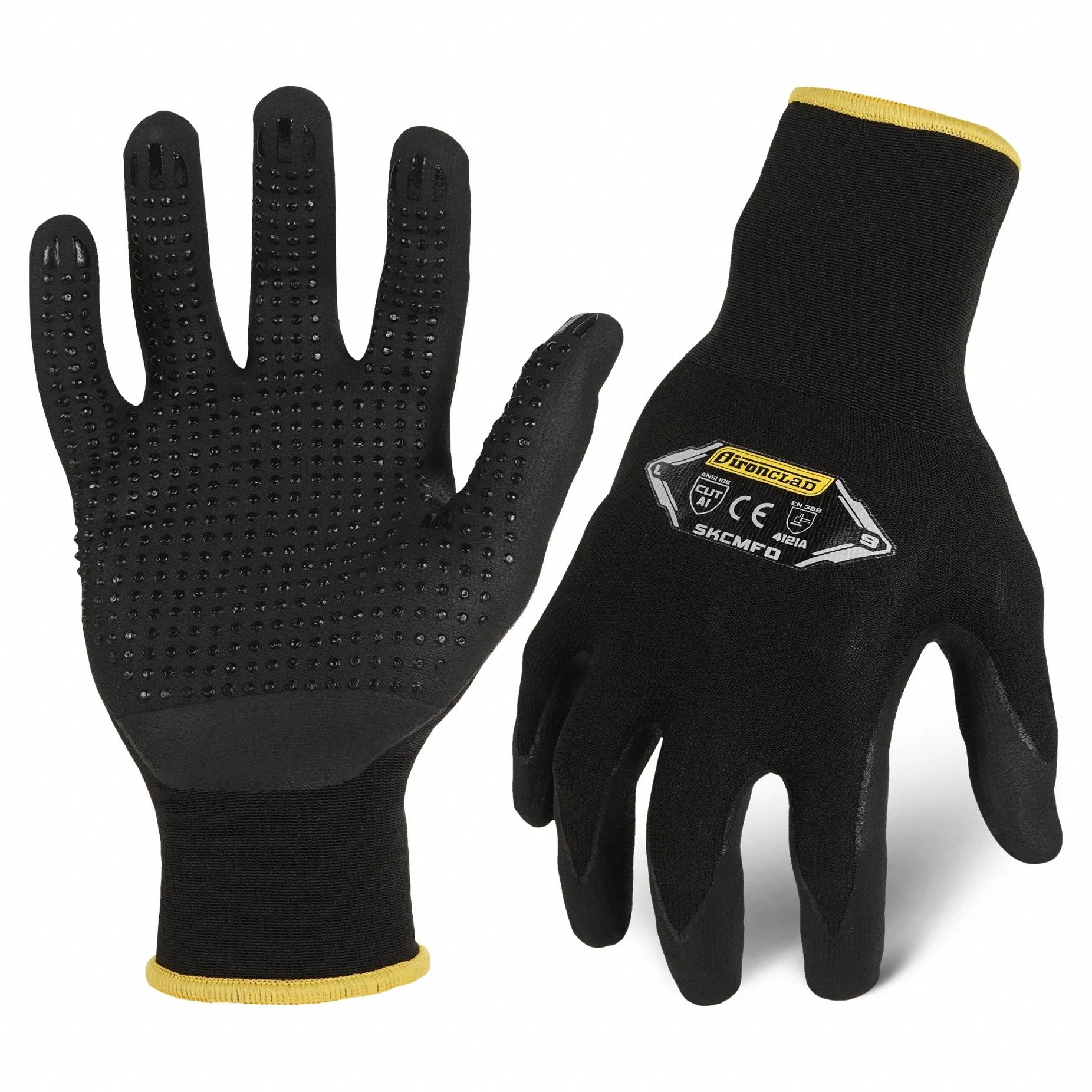 IRONCLAD COMMAND Seamless Knit Work Gloves Black Nitrile Dotted Size L