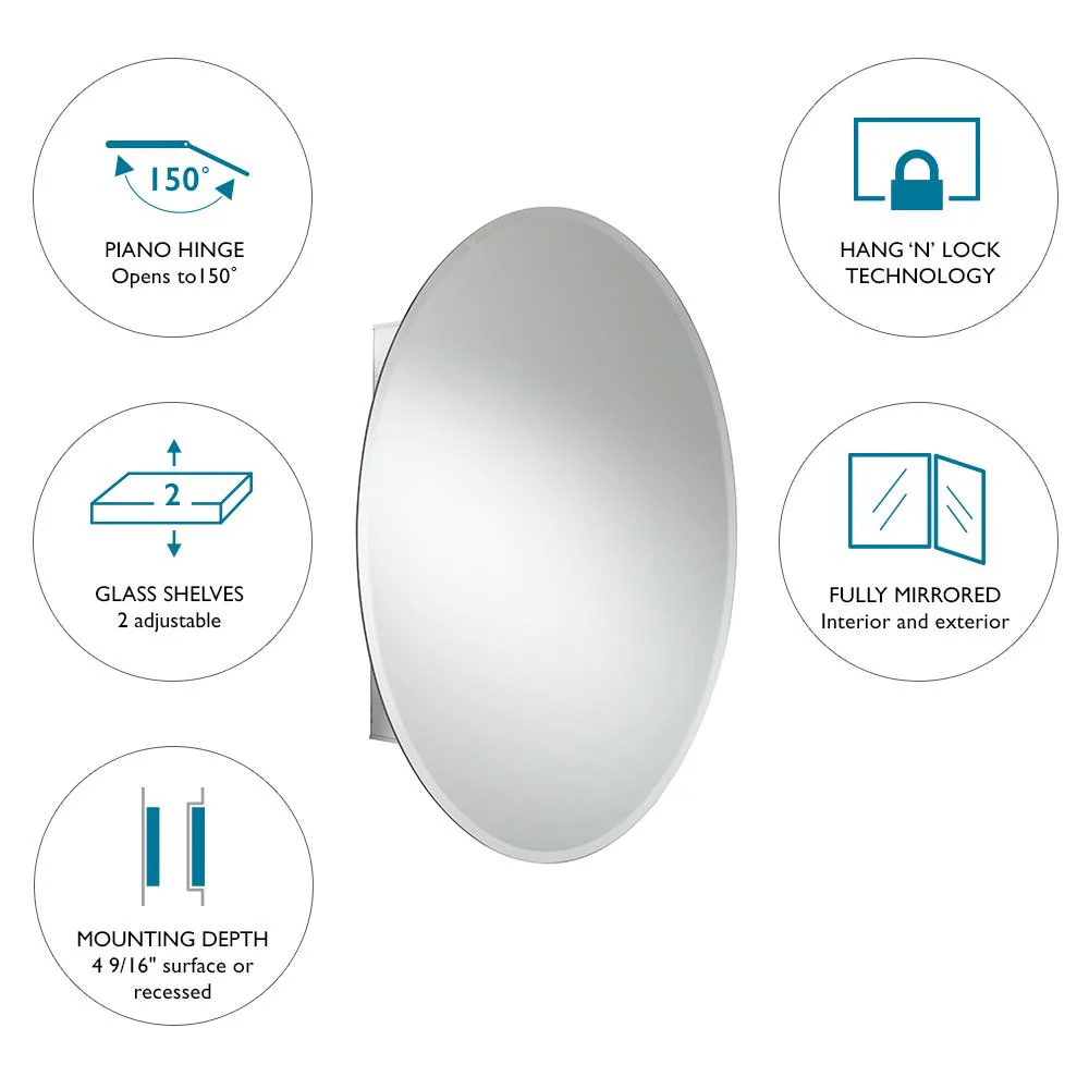 JACUZZI 21 in. x 31 in. Recessed or Surface-Mount Single-Door Oval Medicine Cabinet, Aluminum - Image 7