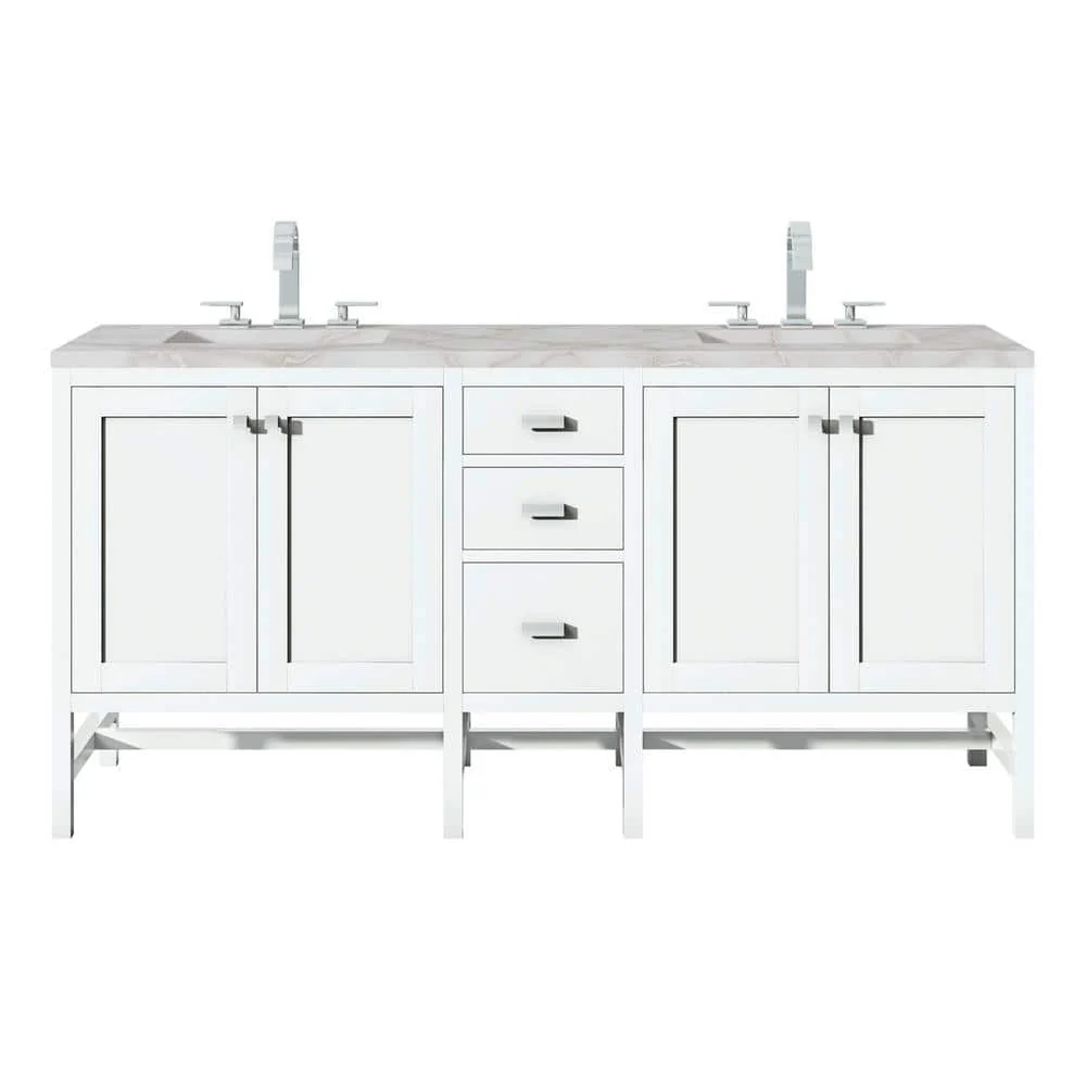 James Martin Vanities Addison 72" Double Bathroom Vanity in Glossy White with Quartz Top
