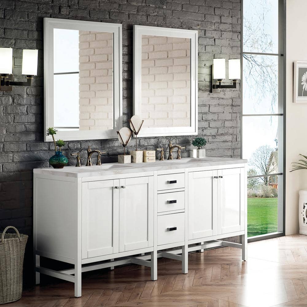 James Martin Vanities Addison 72" Double Bathroom Vanity in Glossy White with Quartz Top - Image 3