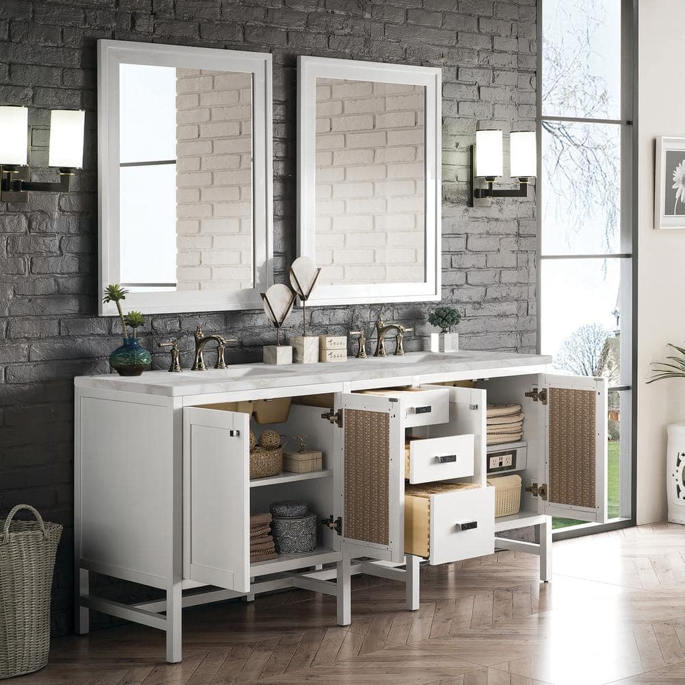 James Martin Vanities Addison 72" Double Bathroom Vanity in Glossy White with Quartz Top - Image 4