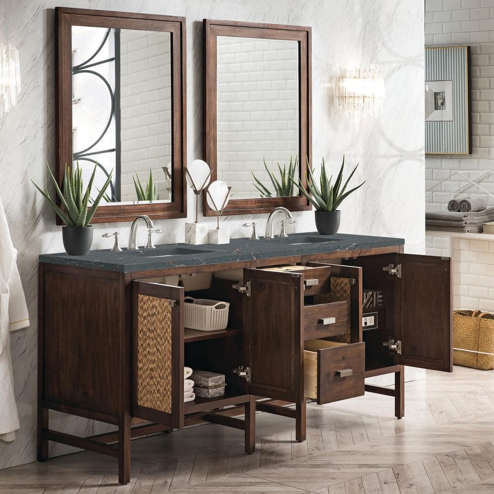 James Martin Vanities Addison 72" Double Vanity in Mid-Century Acacia with Parisien Bleu Quartz Top - Image 4