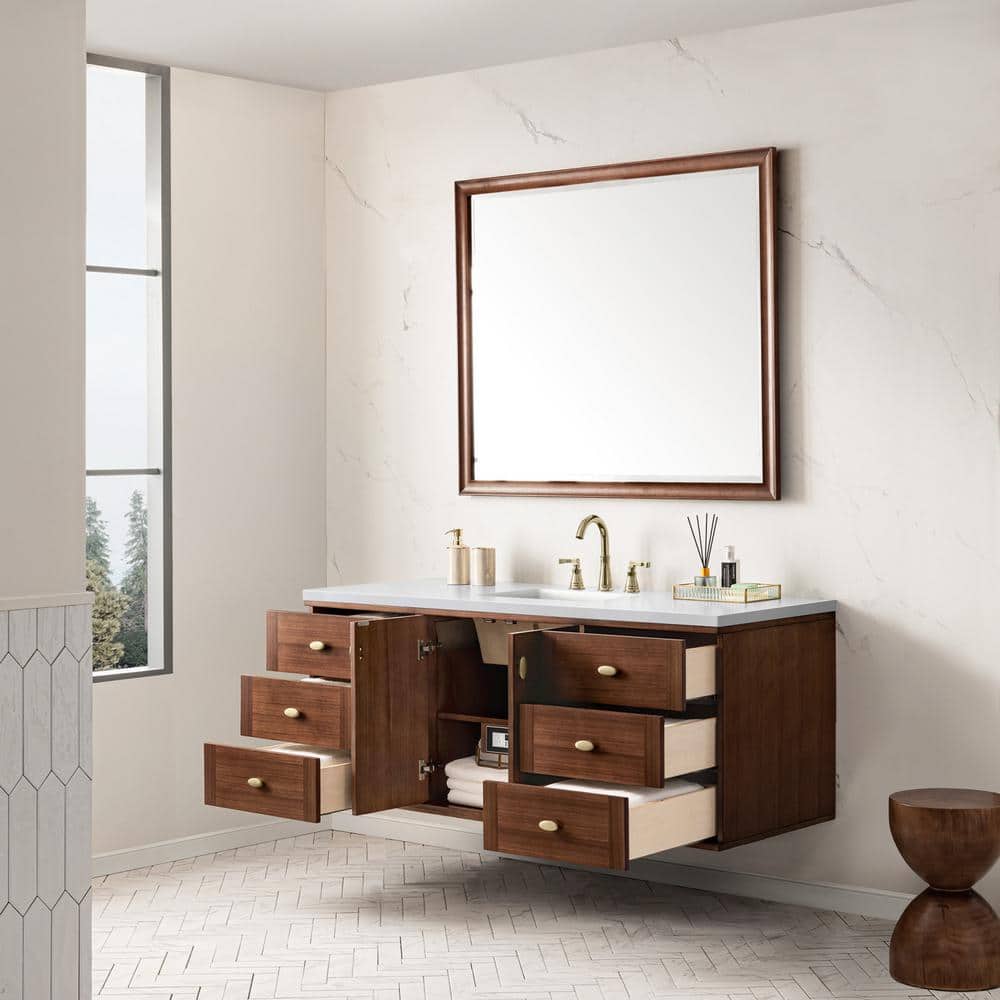 James Martin Vanities Amberly 60" Bathroom Vanity in Walnut with Quartz Top - Image 4