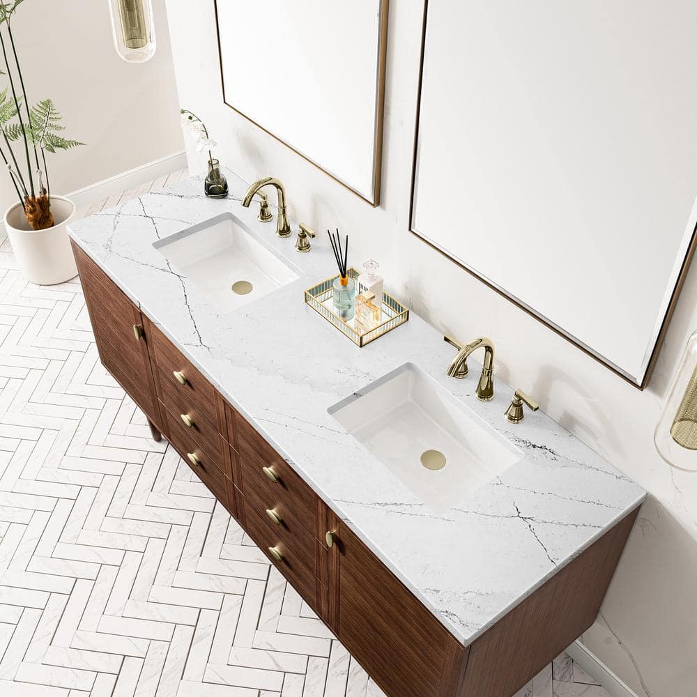 James Martin Vanities Amberly 72" Bathroom Vanity in Walnut with Quartz Top - Image 5