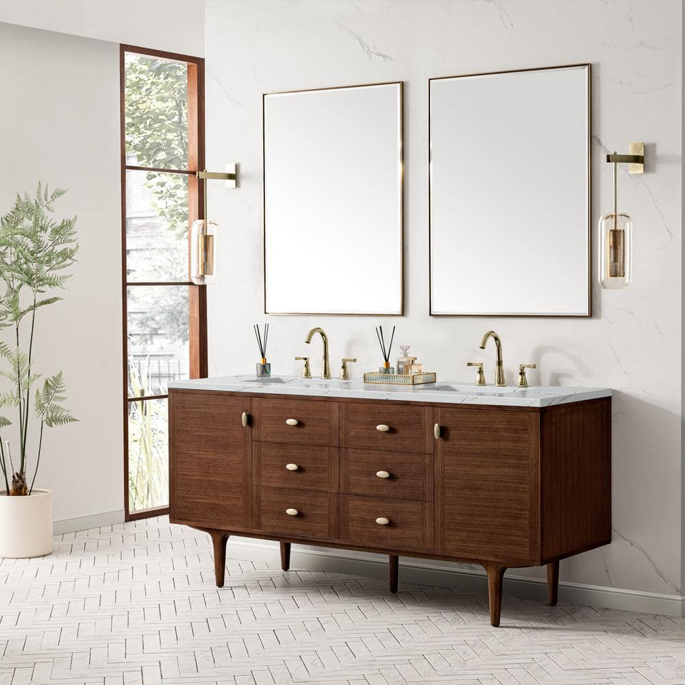 James Martin Vanities Amberly 72" Bathroom Vanity in Walnut with Quartz Top - Image 8