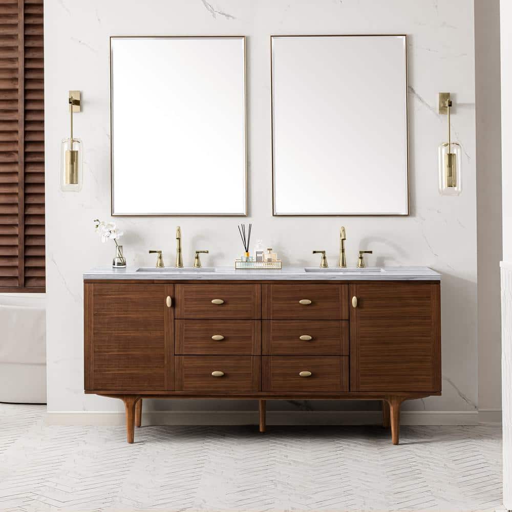James Martin Vanities Amberly 72" Mid-Century Walnut Bathroom Vanity with Arctic Fall Top - Image 6