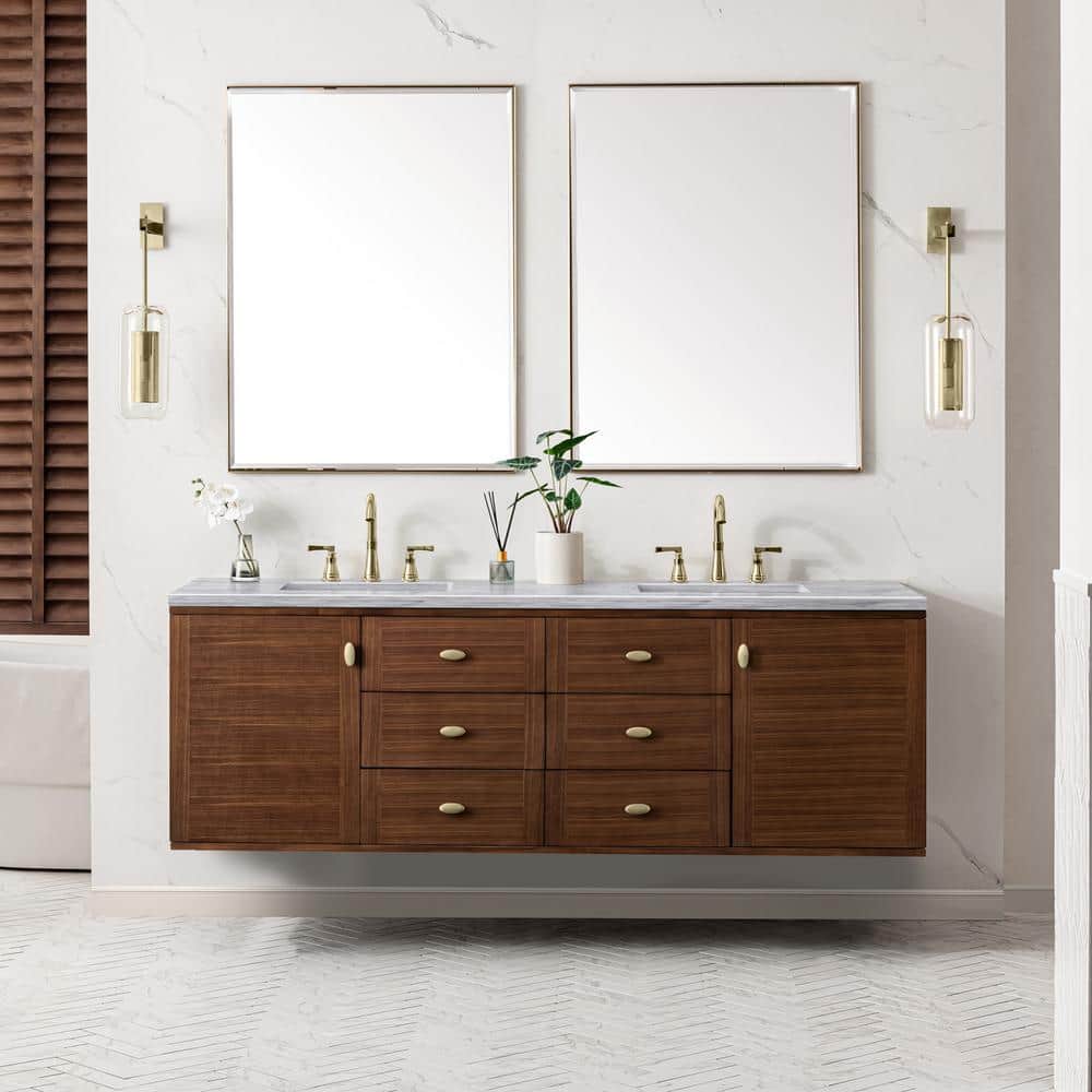 James Martin Vanities Amberly 72" Mid-Century Walnut Bathroom Vanity with Arctic Fall Top - Image 7