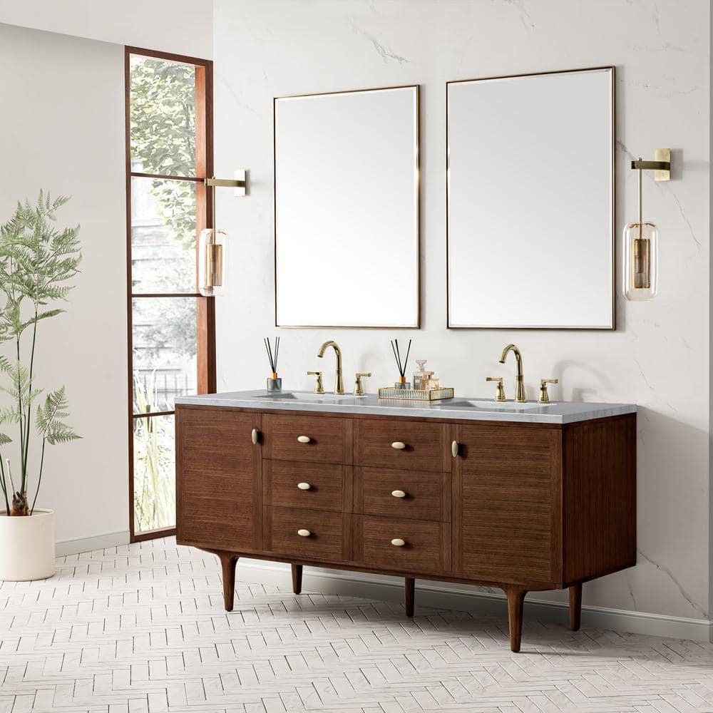 James Martin Vanities Amberly 72" Mid-Century Walnut Bathroom Vanity with Arctic Fall Top - Image 8