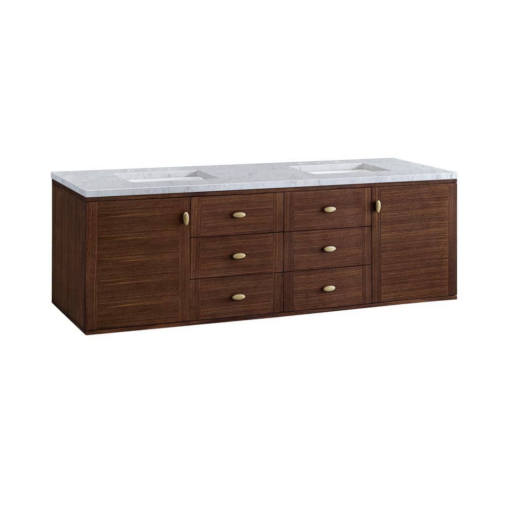 James Martin Vanities Amberly 72" Mid-Century Walnut Bathroom Vanity with Carrara Marble Top - Image 4