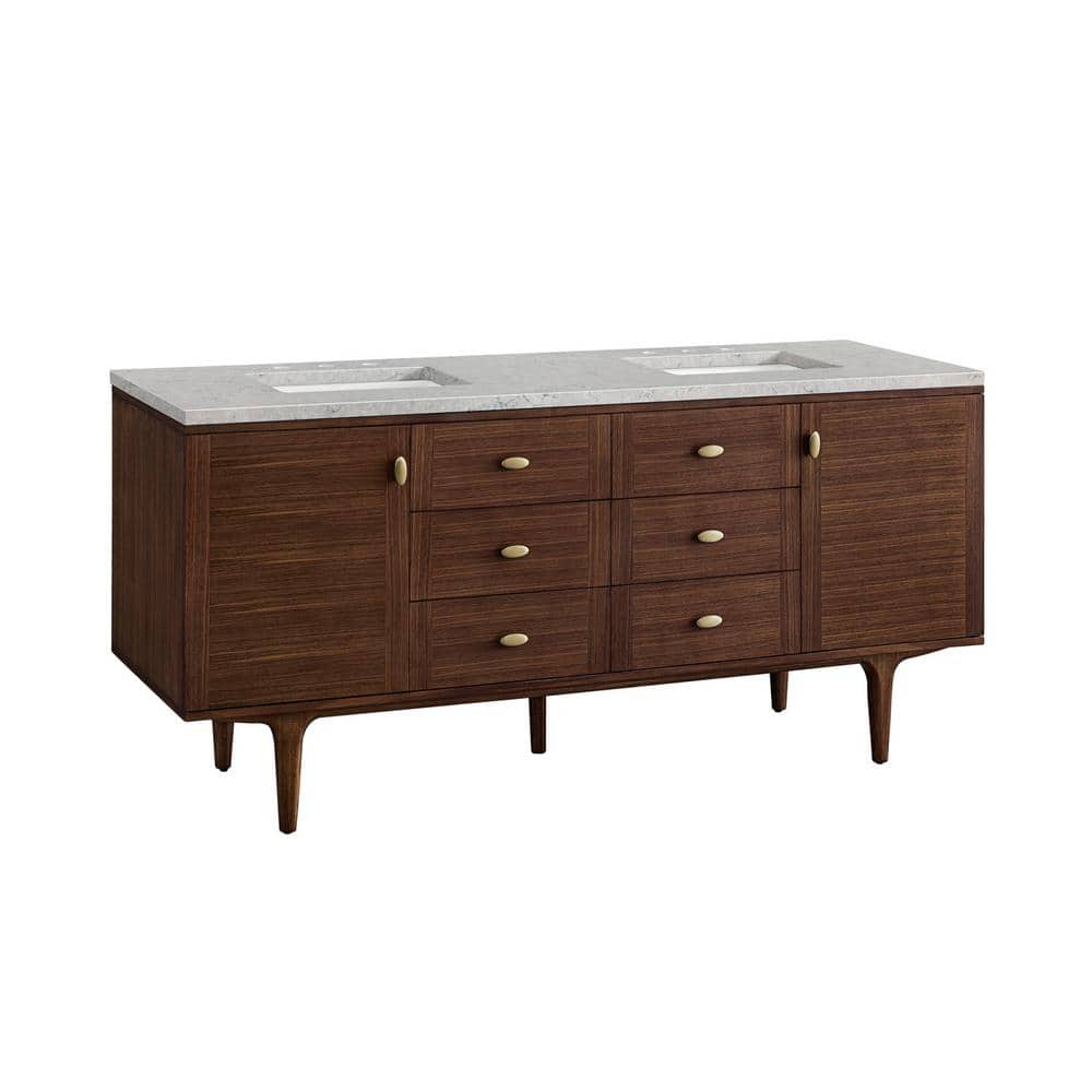 James Martin Vanities Amberly 72" Mid-Century Walnut Bathroom Vanity with Quartz Top - Image 2