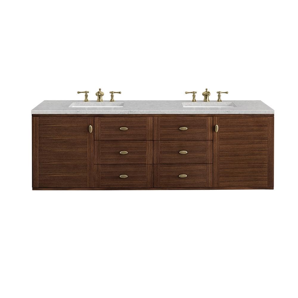 James Martin Vanities Amberly 72" Mid-Century Walnut Bathroom Vanity with Quartz Top - Image 3