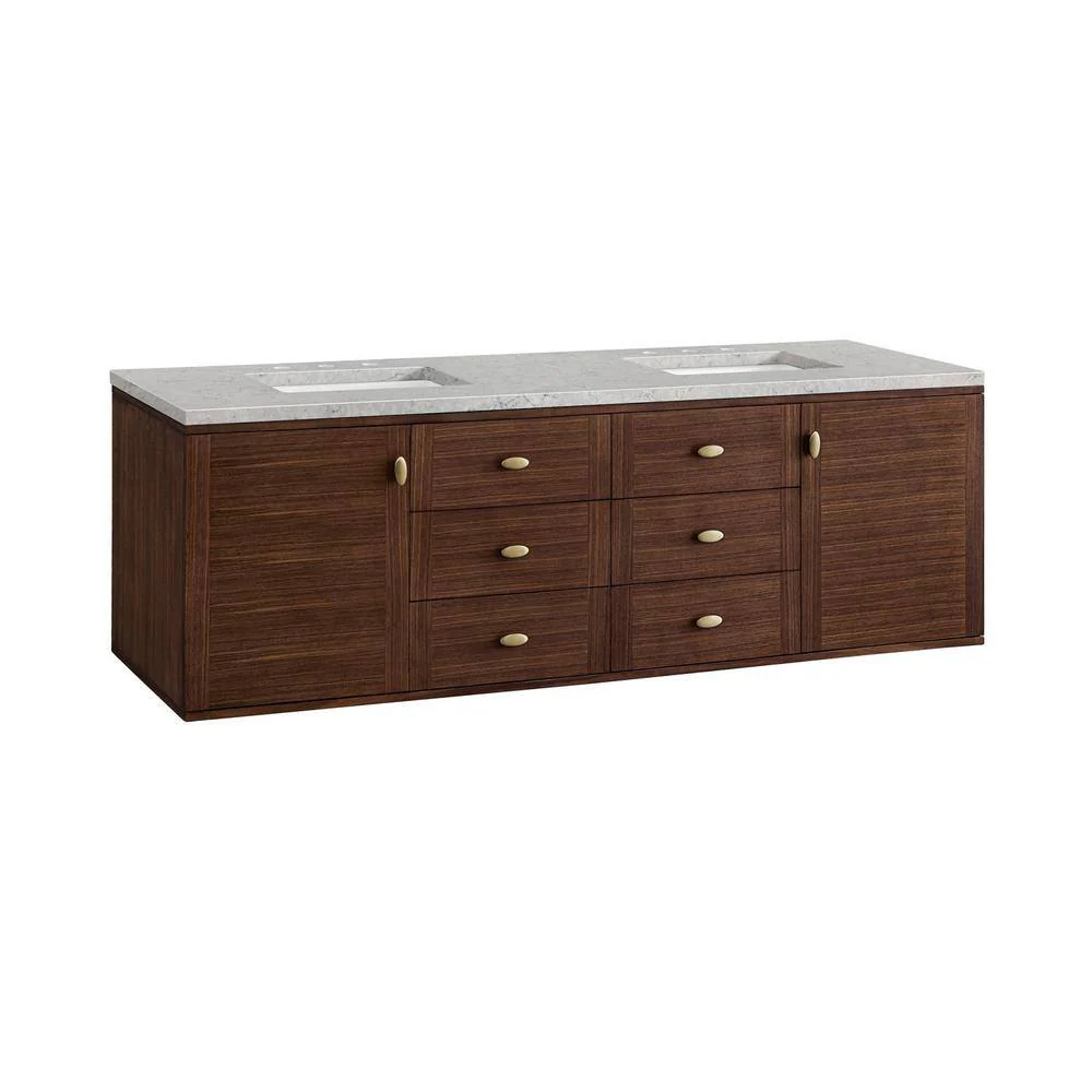 James Martin Vanities Amberly 72" Mid-Century Walnut Bathroom Vanity with Quartz Top - Image 4