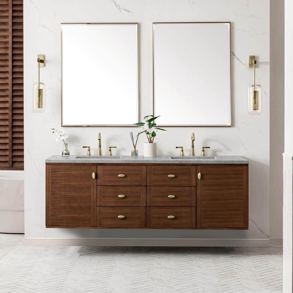 James Martin Vanities Amberly 72" Mid-Century Walnut Bathroom Vanity with Quartz Top - Image 7