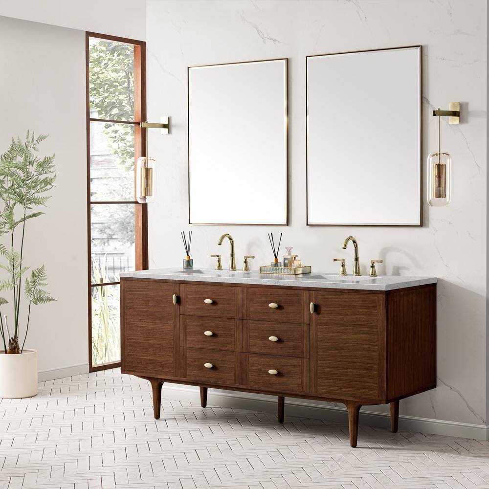 James Martin Vanities Amberly 72" Mid-Century Walnut Bathroom Vanity with Quartz Top - Image 8