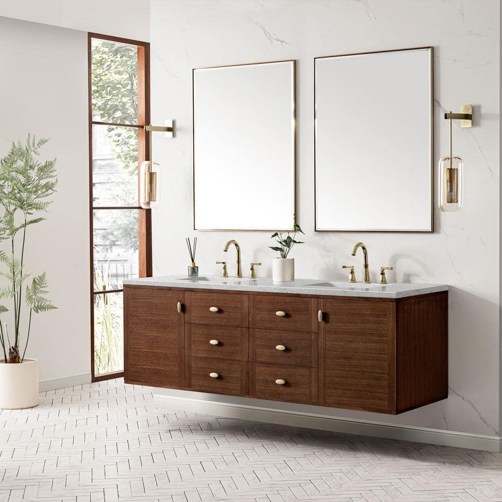 James Martin Vanities Amberly 72" Mid-Century Walnut Bathroom Vanity with Quartz Top - Image 9