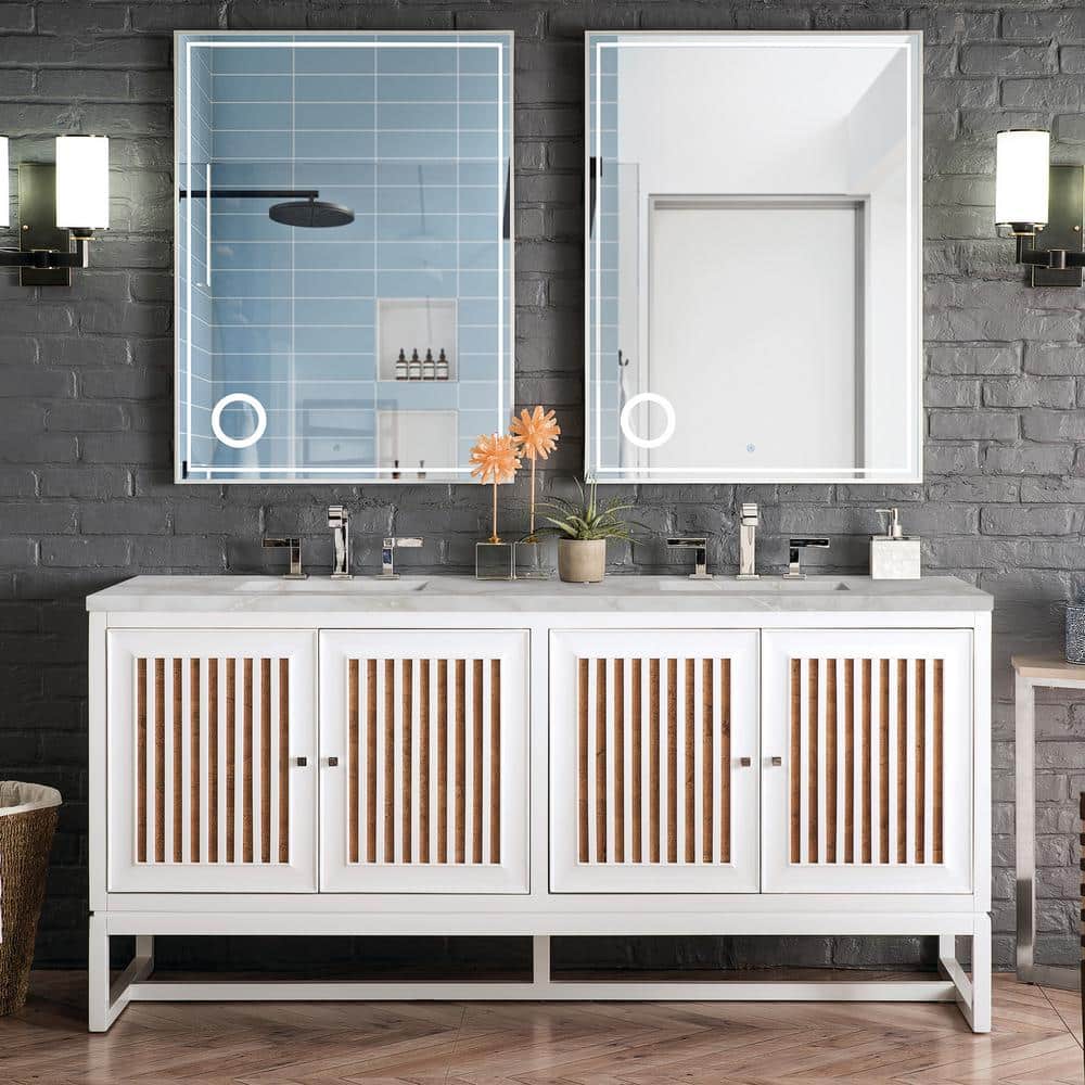 James Martin Vanities Athens 72" Double Bathroom Vanity in Glossy White with Quartz Top - Image 2