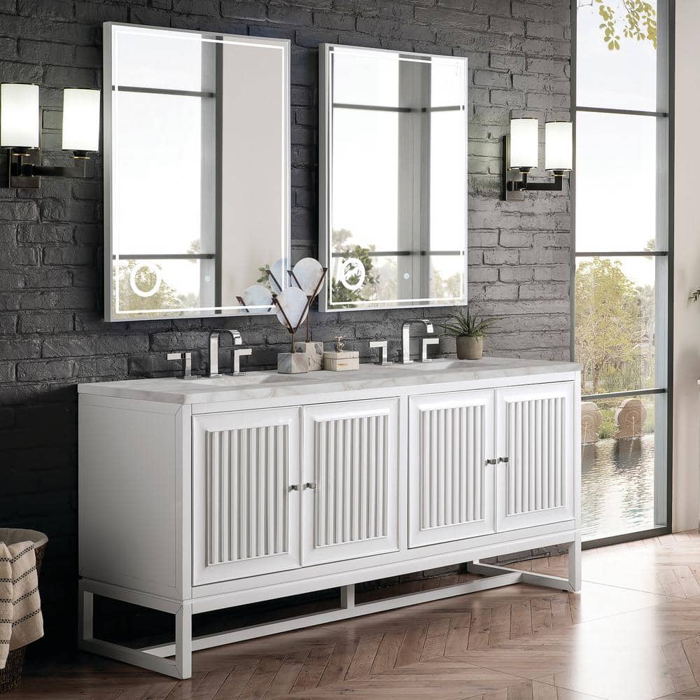 James Martin Vanities Athens 72" Double Bathroom Vanity in Glossy White with Quartz Top - Image 3