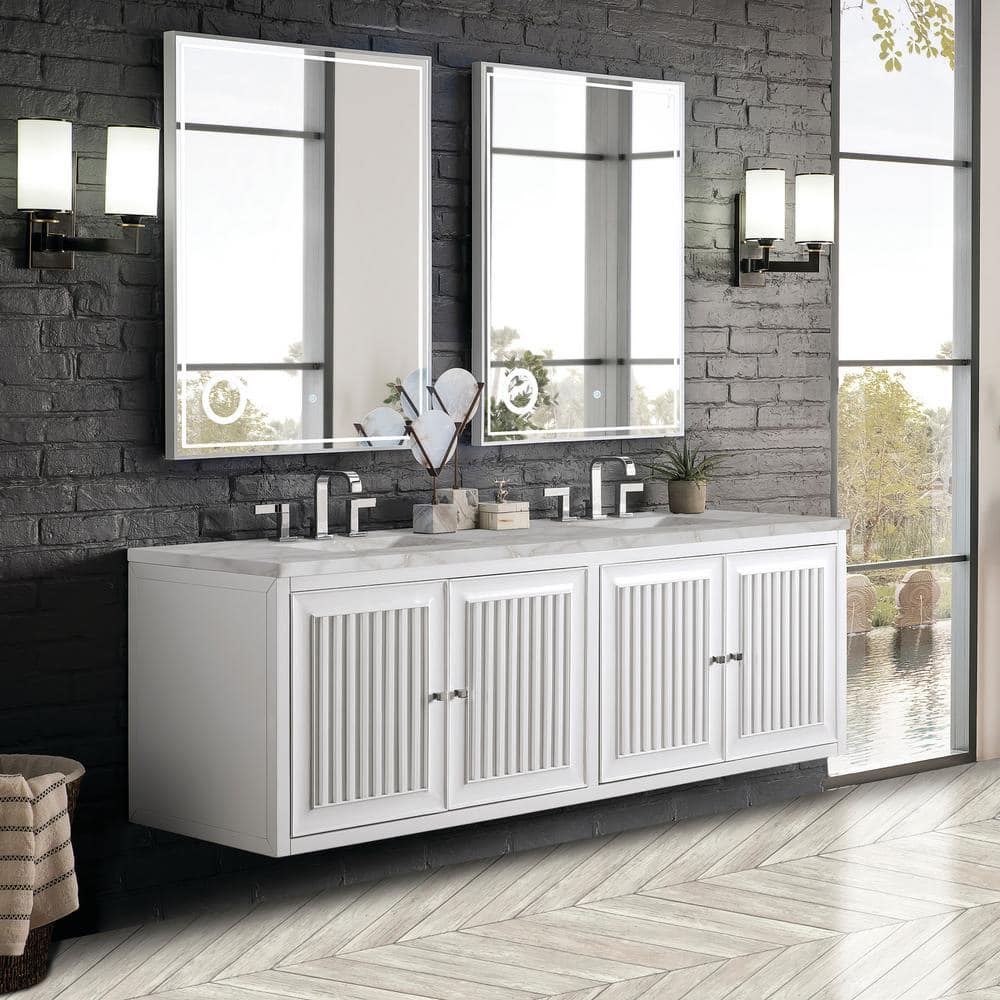 James Martin Vanities Athens 72" Double Bathroom Vanity in Glossy White with Quartz Top - Image 4