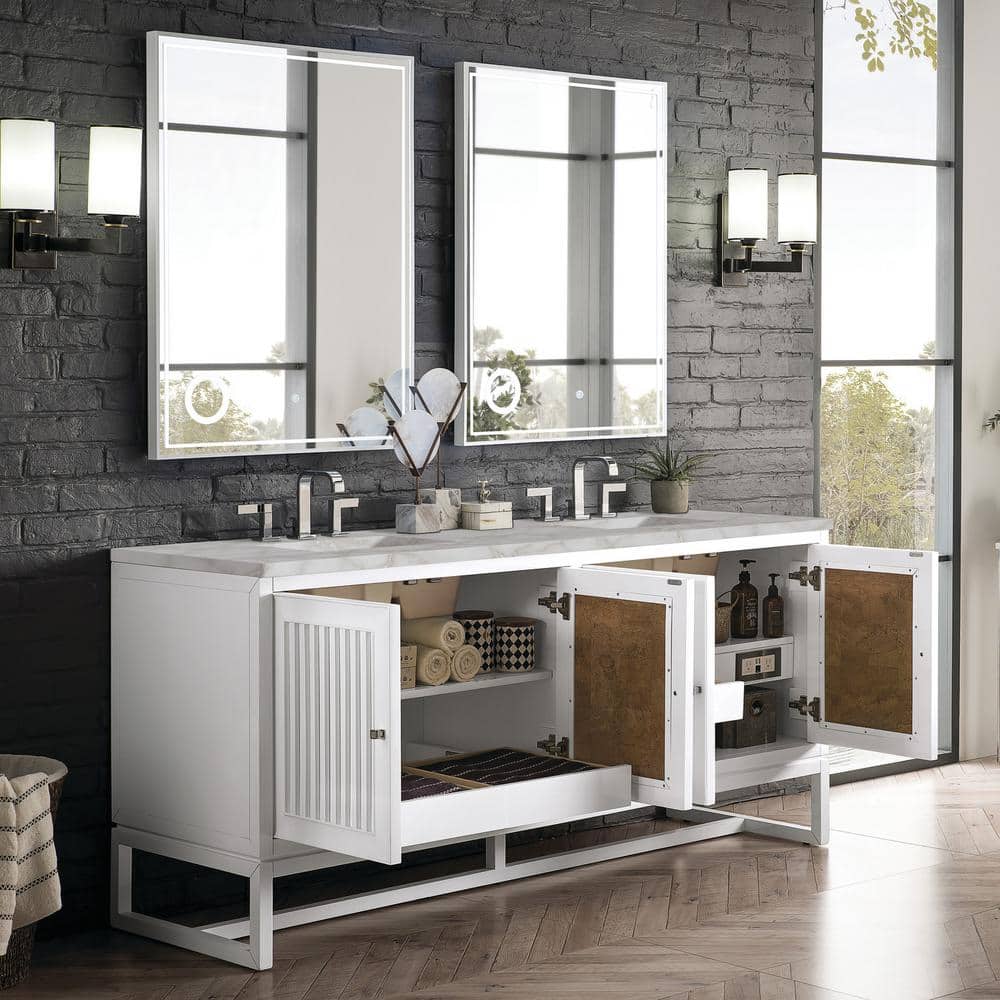 James Martin Vanities Athens 72" Double Bathroom Vanity in Glossy White with Quartz Top - Image 5