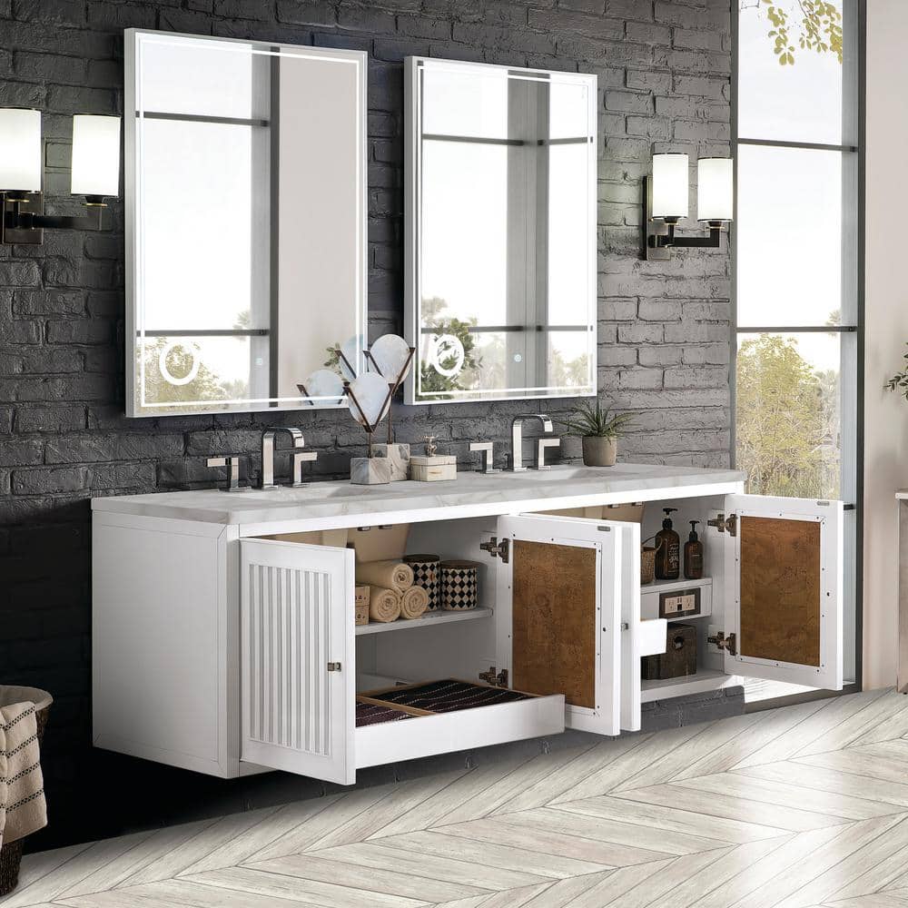 James Martin Vanities Athens 72" Double Bathroom Vanity in Glossy White with Quartz Top - Image 6