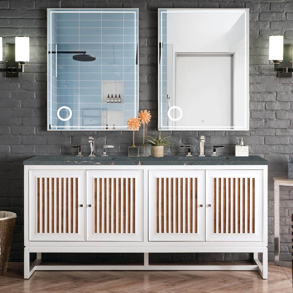 James Martin Vanities Athens 72 in. Glossy White Double Vanity with Parisien Bleu Quartz Top - Image 2