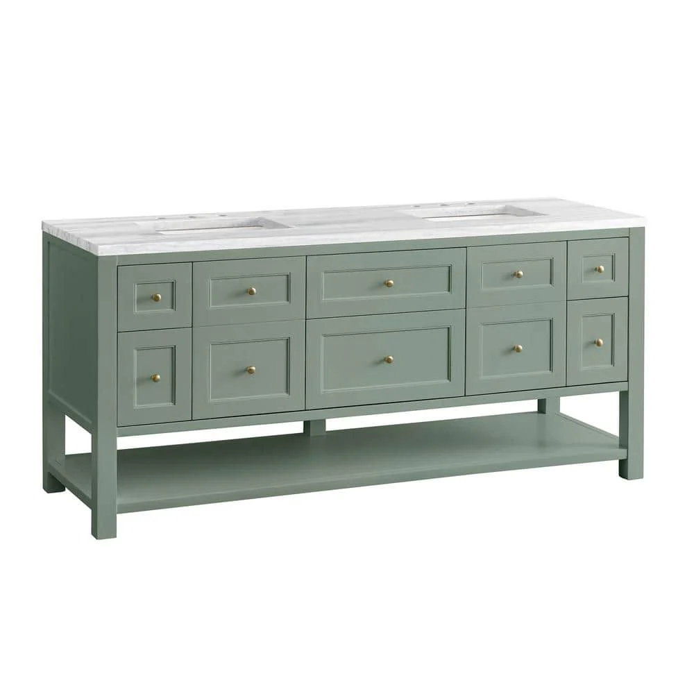 James Martin Vanities Breckenridge 72" Bathroom Vanity in Smokey Celadon with Arctic Fall Top - Image 2