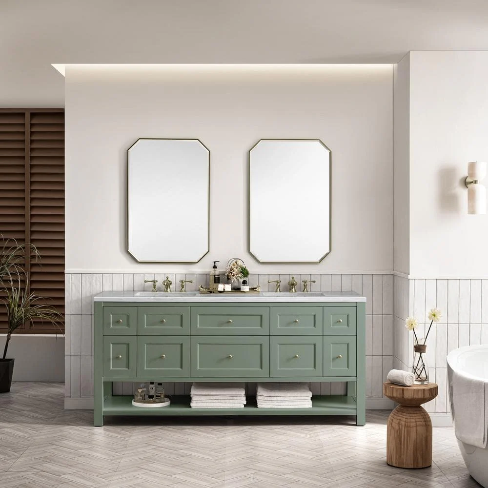 James Martin Vanities Breckenridge 72" Bathroom Vanity in Smokey Celadon with Arctic Fall Top - Image 3